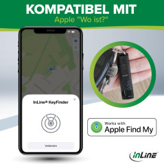 InLine® Tracker de clés compatible avec Apple Où est ? (iOS uniquement), porte-clés LED, localisateur de clés, alternative Airta