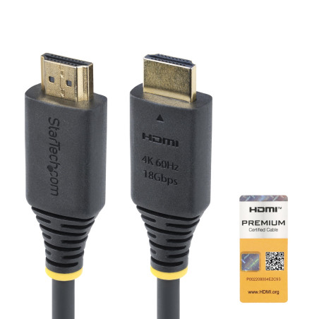 StarTech.com Câble HDMI Haut Débit de 30cm Certifié Premium, 4K 60Hz/1440p 144Hz, HDR10/HDCP 2.2/ARC, 18Gbps, Gaine TPE