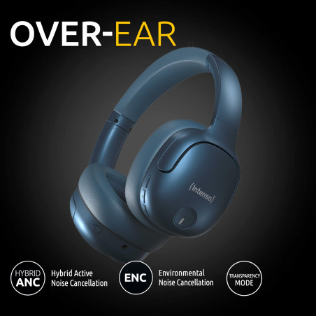 Intenso O400HA Casque Supra-auriculaire Hybride, réduction Active du Bruit, jusqu'à 75 Heures d'autonomie et Bluetooth 5.3, avec