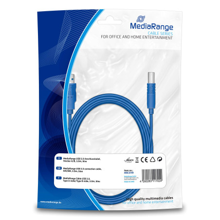 Mediarange 65366 Câble USB A-B USB 3.0 Relie PC Imprimante Scanner Disque Dur Externe Longueur Câble 3M Plastique Assorties