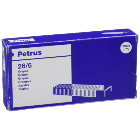 Petrus agrafes, Pour agrafer jusqu'à 30 feuilles, long de 6 mm, 5000 agrafes, Modèle 26/6, 55712