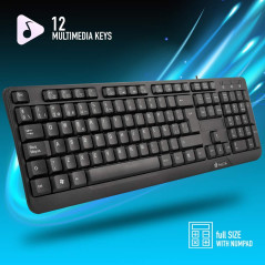 NGS FUNKYV3 Clavier USB avec 12 Touches Multimédia, Càble de 140cm et Fonction Plug&Play (QWERTY Portugais)