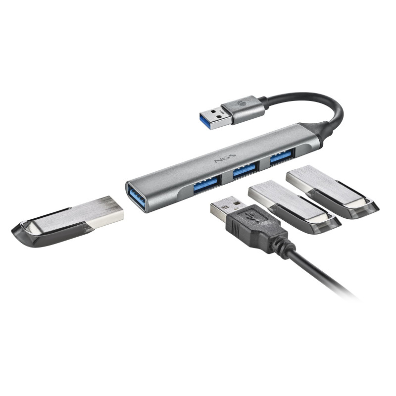 NGS IHUB4 Micro Hub 4 Ports (1 x USB 3.2 Gen1, 3 x USB 2.0), Haute Vitesse 5 Gbps, Compatible avec PC et Mac, Plug&Play, Design NGS IHUB4 Micro Hub 4 Ports (1 x USB 3.2 Gen1, 3 x USB 2.0), Haute Vitesse 5 Gbps, Compatible avec PC et Mac, Plug&Play, Design