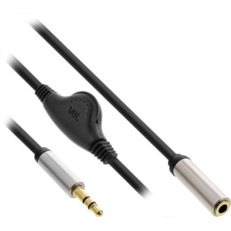 Inline 99253B Câble Audio Fin Jack 3,5 mm mâle/Femelle avec contrôle du Volume 0,25 m