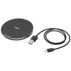 Hama Chargeur sans Fil 10W QI-FC10 (Chargeur Induction, 10 W, Chargeur sans Fil Cable USB-C pour Smartphone) Noir