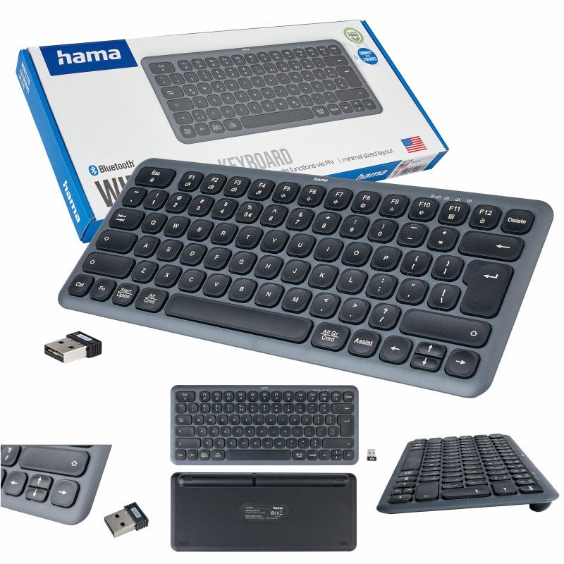 Hama WK-500 Clavier sans Fil Noir et Gris (Puce Polonaise QWERTY, Multi-appareils, Bluetooth, Petit, avec Piles, Silencieux, Tou Hama WK-500 Clavier sans Fil Noir et Gris (Puce Polonaise QWERTY, Multi-appareils, Bluetooth, Petit, avec Piles, Silencieux, Tou