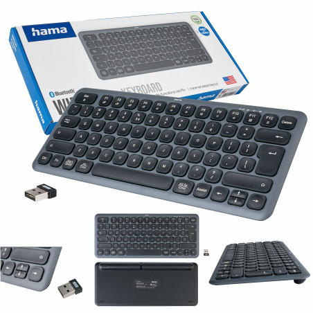 Hama WK-500 Clavier sans Fil Noir et Gris (Puce Polonaise QWERTY, Multi-appareils, Bluetooth, Petit, avec Piles, Silencieux, Tou