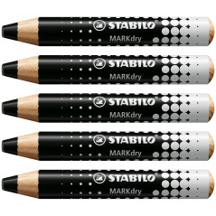STABILO MARKdry - Crayon marqueur - Lot x 5 Crayons Ardoises et Tableaux blancs, Crayon Large à Mine XXL, Effaçable - noir