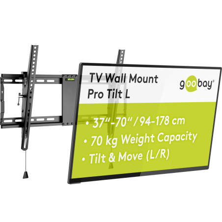 Goobay 49929 Pro Support Mural TV inclinable pour ecrans et televiseurs de 37-70 Pouces (94-178 cm) - Fixation Murale TV avec Un
