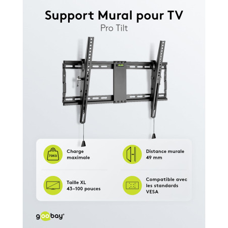 Goobay 49929 Pro Support Mural TV inclinable pour ecrans et televiseurs de 37-70 Pouces (94-178 cm) - Fixation Murale TV avec Un