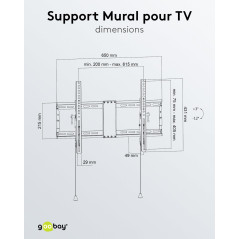 Goobay 49929 Pro Support Mural TV inclinable pour ecrans et televiseurs de 37-70 Pouces (94-178 cm) - Fixation Murale TV avec Un