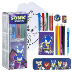 Set de Papeterie inspiré par Sonic Prime - Couleur Bleue - 11 x 24 x 9,5 cm - Comprend Tout ce qu'il Faut pour colorier - Produi