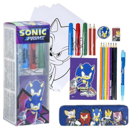 Set de Papeterie inspiré par Sonic Prime - Couleur Bleue - 11 x 24 x 9,5 cm - Comprend Tout ce qu'il Faut pour colorier - Produi