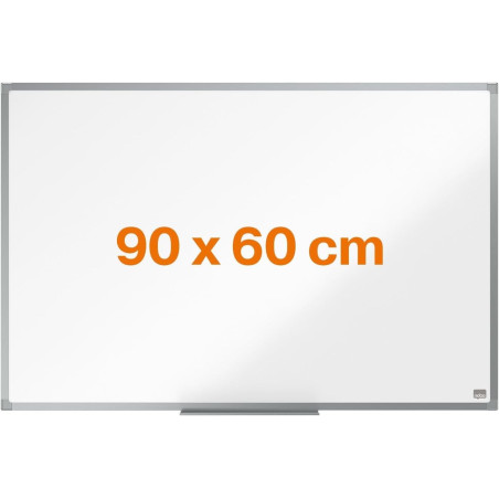 Nobo Tableau Blanc Acier Magnétique, 900 x 600mm, Cadre Aluminium, Montage Mural par les Coins, Porte-Marqueur Inclus, Essence,