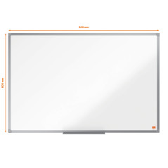 Nobo Tableau Blanc Acier Magnétique, 900 x 600mm, Cadre Aluminium, Montage Mural par les Coins, Porte-Marqueur Inclus, Essence, 