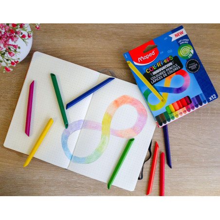 Maped Crayons de couleur Color'Peps Infinity – 12 couleurs – 100% mine colorée – Pas besoin d'affûter – 100% utilisable, zéro ga