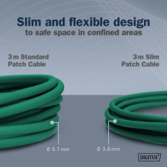 DIGITUS Câble LAN Cat 6A - 3 m - Version Slim AWG 32/7-10 Gbit/s - Câble réseau RJ45 - F/FTP - PoE+ - LSZH - Compatible avec Cat