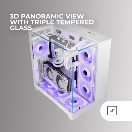 Mars Gaming MC-VISION, Boîtier Gaming ATX, Triple Verre Trempé Continu Sans Cadre, Structure à Double Chambre, Compatible avec C