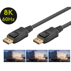 goobay Câble de connexion DisplayPort 1.4 3 m [3D, 8K @ 60Hz (4320p), contacts plaqués or, avec verrouillage 64799