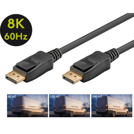 goobay Câble de connexion DisplayPort 1.4 3 m [3D, 8K @ 60Hz (4320p), contacts plaqués or, avec verrouillage 64799