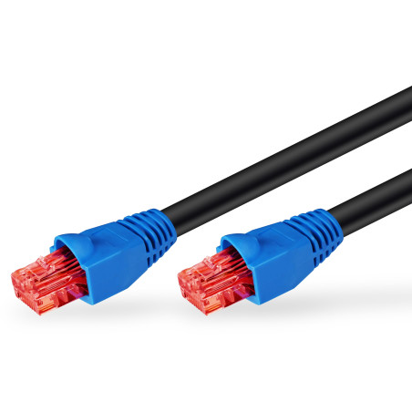 Goobay 94397 Câble de raccordement de réseau CAT6 pour l'extérieur, résistant à l´eau et avec protection contre les UV, noir/ble