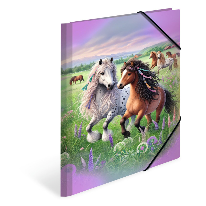 HERMA Classeur A4 - Motif monde des chevaux - En carton - Avec élastique - Rabat intérieur et impression intérieure - Pour garço