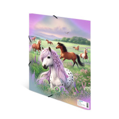 HERMA Classeur A4 - Motif monde des chevaux - En carton - Avec élastique - Rabat intérieur et impression intérieure - Pour garço