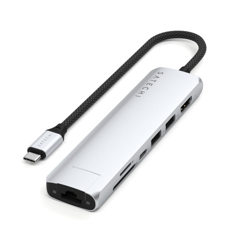 SATECHI 7 en 1 Hub USB C Slim Plus Adaptateur Multiport avec Ethernet, Charge PD 100W, HDMI 4K@60Hz, 2X Ports USB-A 10Gbps et SD