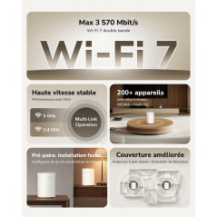 Cudy Système maillé WiFi 7 double bande BE3600, 3,6 Gbit/s, couverture 7 000 m², 3 ports Gigabit, multi-VPN, contrôle par applic