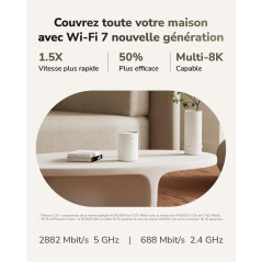 Cudy Système maillé WiFi 7 double bande BE3600, 3,6 Gbit/s, couverture 7 000 m², 3 ports Gigabit, multi-VPN, contrôle par applic