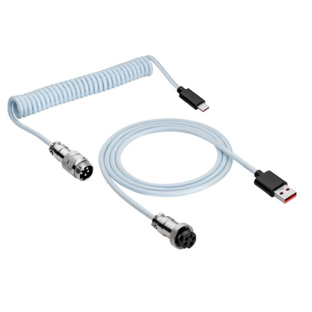 AKYGA AK-USB-48 Câble USB tressé type C vers USB A 3.0 m Bleu ciel Câble spirale pour clavier mécanique avec connecteur aviateur