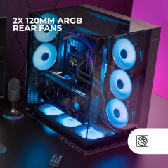 Mars Gaming MC-3GF, Boîtier Gaming ATX, Triple Verre Trempé, 2X Ventilateurs ARGB Arrière 120mm, Montage Vertical des Cartes Gra