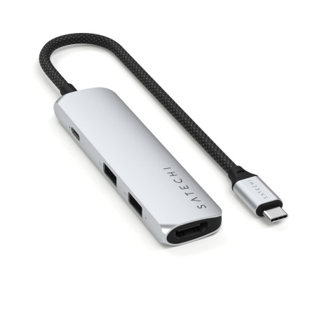 SATECHI 4 en 1 Hub USB C Slim Plus Adaptateur Multiport avec Charge PD 100W, HDMI 4K@60Hz et 2X Ports USB-A Données 10Gbps pour