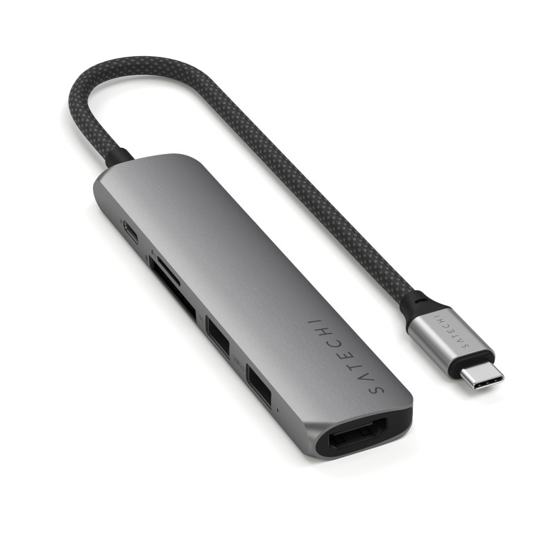 SATECHI 6 en 1 Hub USB C Slim Plus Adaptateur Multiport avec Charge PD 100W, HDMI 4K@60Hz, 2X Ports USB-A 10Gbps, SD/microSD pou SATECHI 6 en 1 Hub USB C Slim Plus Adaptateur Multiport avec Charge PD 100W, HDMI 4K@60Hz, 2X Ports USB-A 10Gbps, SD/microSD pou