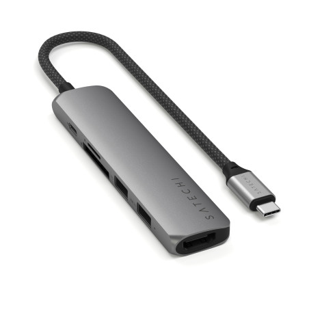 SATECHI 6 en 1 Hub USB C Slim Plus Adaptateur Multiport avec Charge PD 100W, HDMI 4K@60Hz, 2X Ports USB-A 10Gbps, SD/microSD pou