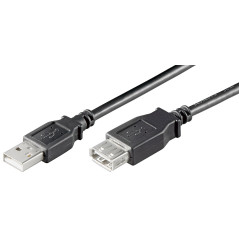 Ewent Câble USB 2.0 Type A/Mâle à A/Femelle, Double Blindage AWG 28 en cuivre, débit de Transfert jusqu'à 480 Mbit, 1,8 m, Noir