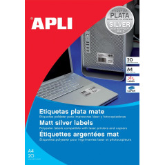 APLI Etui 20 étiquette A4 210x297 mm (1 x 20F A4) Las/Cop Coin Droit Polyester Argent