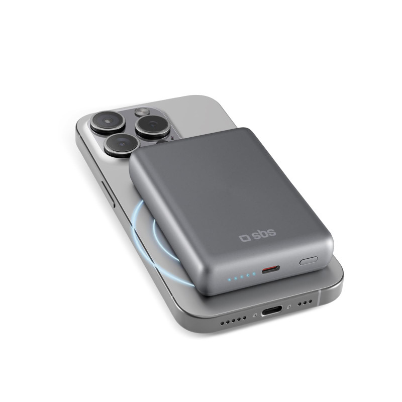 SBS PowerBank 10K MagSafe, 20W Power Delivery, 10000mAh, Recharge Rapide, Magnétique, sans Fil 15W, LED de Charge, USB-C, Charge SBS PowerBank 10K MagSafe, 20W Power Delivery, 10000mAh, Recharge Rapide, Magnétique, sans Fil 15W, LED de Charge, USB-C, Charge
