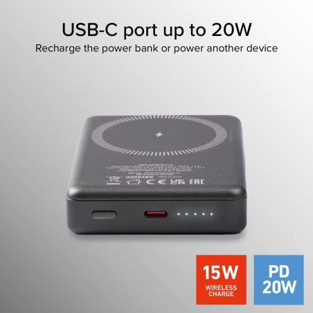 SBS PowerBank 10K MagSafe, 20W Power Delivery, 10000mAh, Recharge Rapide, Magnétique, sans Fil 15W, LED de Charge, USB-C, Charge