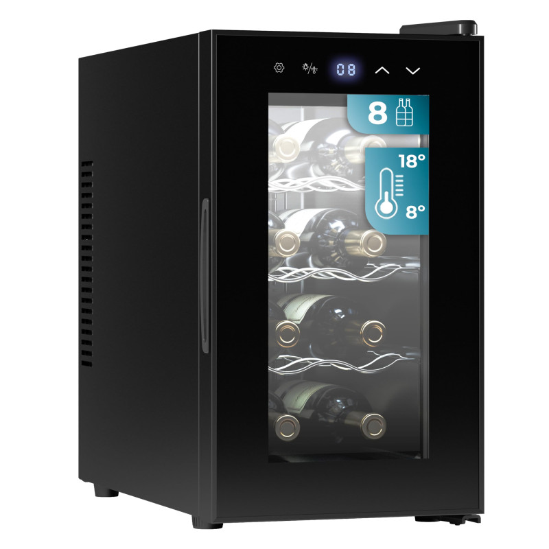 Cecotec Cave à vin 8 bouteilles Bolero Grandsommelier 830 coolcrystal, Refroidissement thermoélectrique, Température réglable en