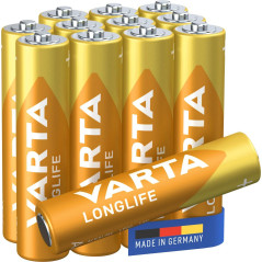 VARTA Piles AAA, paquet de 12, Longlife Power, alcalines, 1,5V, Cube, emballage recyclé à 90%, adaptées pour les télécommandes,