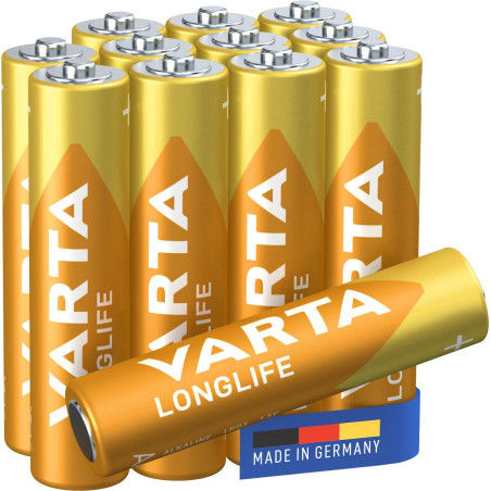 VARTA Piles AAA, paquet de 12, Longlife Power, alcalines, 1,5V, Cube, emballage recyclé à 90%, adaptées pour les télécommandes,