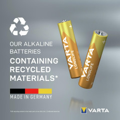 VARTA Piles AAA, paquet de 12, Longlife Power, alcalines, 1,5V, Cube, emballage recyclé à 90%, adaptées pour les télécommandes, 