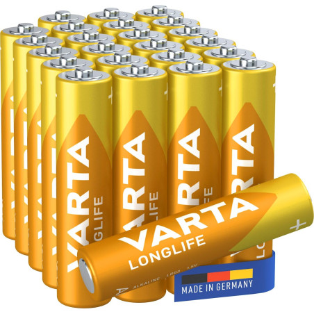 VARTA Piles AAA, paquet de 24, Longlife Power, alcalines, 1,5V, Cube, emballage recyclé à 90%, adaptées pour les télécommandes,