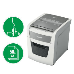 Leitz, Destructeur de documents AutoFeed, Hybride, 50 feuilles en automatique, 6 feuilles en manuel, Coupe croisée P4, Trombones