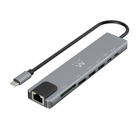 Ewent EW1146 USB-C HDMI 8-en-1 Hub, USB-C to Dock Multiport 8-in-1, USB C Hub with 1000Mbps Ethernet, HDMI 4K, 1 USB-C PD Port,