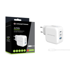 Caricabatterie USB PD GaN Conceptronic a 3 porte da 67 W con cavo di ricarica USB-C, USB-C x 2, USB-A x 1, QC 3.0, PPS, Interno,