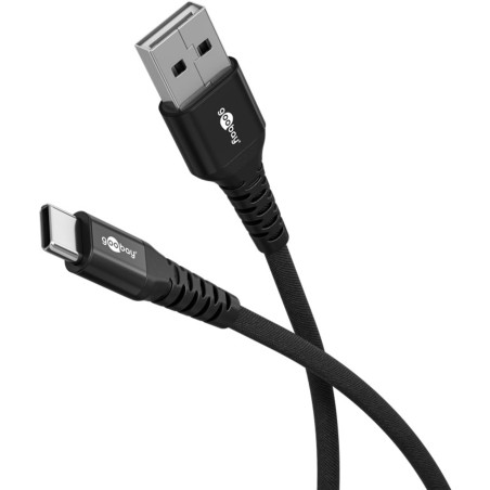 Goobay USB-A vers USB-C 60 W / 1 m câble textile flexible / Charge 480 Mbits / Super doux / Samsung, Xiaomi, Google, Nothing Pho