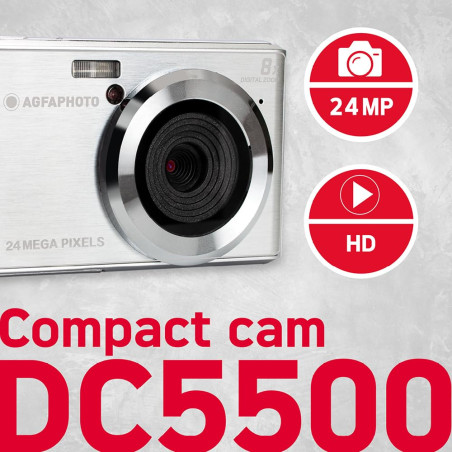 AgfaPhoto Realishot DC5500 - Appareil Photo Numérique Compact, 24 MP, Ecran LCD 2,4", Zoom Digital 8X, Vidéo HD 720p, Mémoire Ex