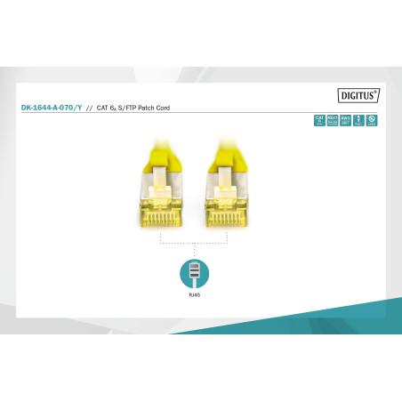 DIGITUS Câble LAN Cat 6A - 7m - RJ45 Câble réseau - S/FTP blindé - Compatible Cat-6 & Cat-7 - Jaune